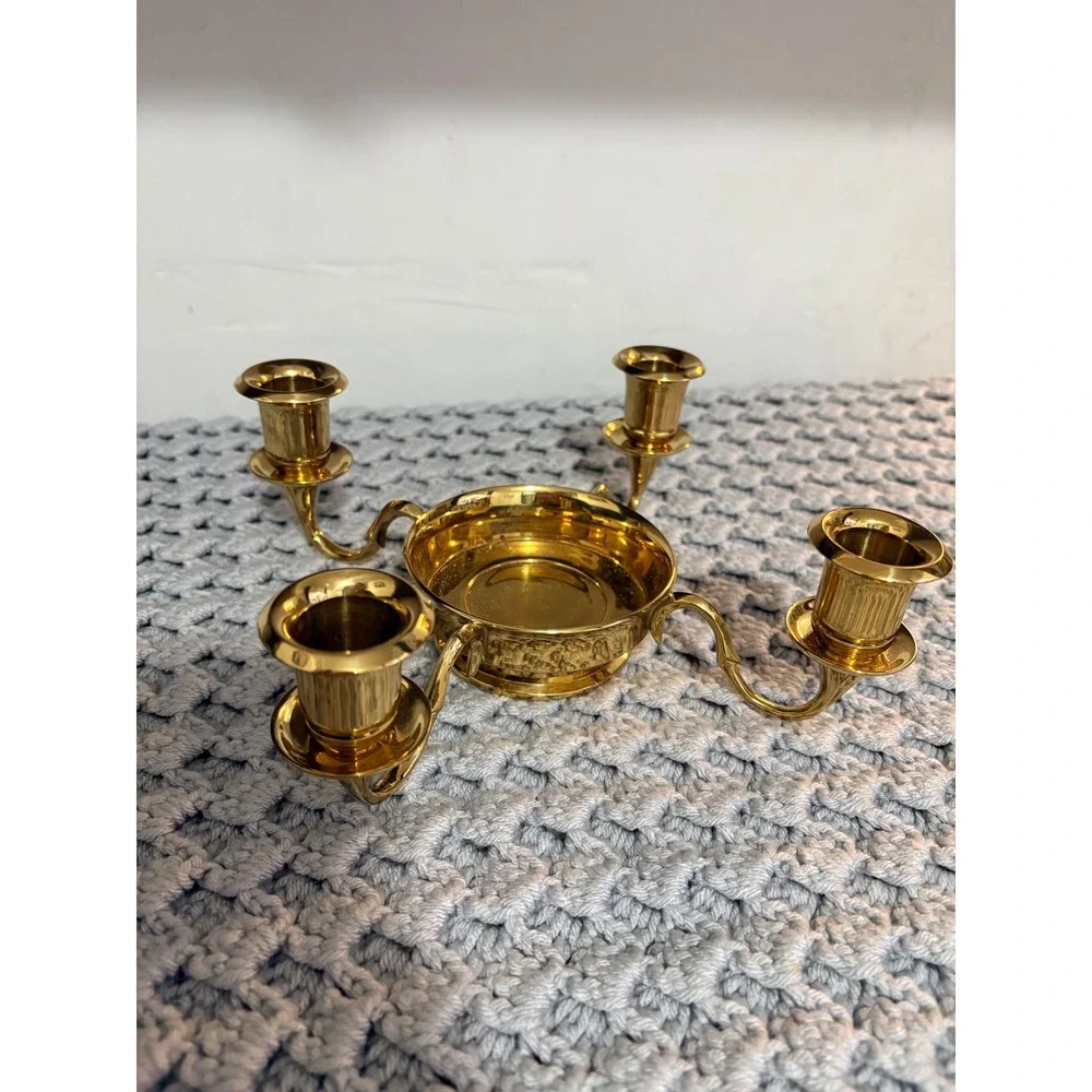 PartyLite Brass Gold Taper‎ and Pillar Candelabra Candle Holder Centerpiece